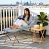 Magshion Folding Saucer Chair for Adults with Ottoman, Circle Reading Chair for Bedroom, Living Room & Dorm, Furry Comfy Accent Seat with Metal Leg & Thick Padded for Small Spaces (Blue, 2 Pack) view 4