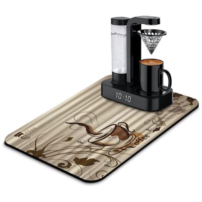 Kuyig Home Fun Coffee Mat, 23inx15in, Absorbent Hide Stain Anti-Slip Coffee Bar Accessories, Dish Drying Mat for Kitchen