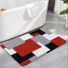 Bath Mat Rug 20x32, Abstract Art Patchwork Red Black and Grey Soft Non-Slip Rubber Suede Bath Mats, Quick Dry Super Absorbent Washable Bathroom Rug Mat for Bathtub, Shower and Sink view 1