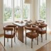RIVOVA PU Leather Dining Chairs Set of 6, Modern Upholstered Dining Chairs, Curved Backrest Kitchen Dining Room Chairs Accent Chairs Arm Chairs with Natural Wood Legs, Brown view 3