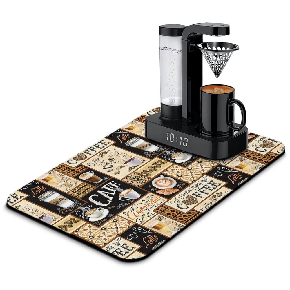 Fun Coffee Mat 23inx15in,Coffee Bar Mat for Countertops,Absorbent Hide Stain Anti-Slip Coffee Bar Accessories Fit Under Coffee Machine Mat,dish Drying Mats for Kitchen