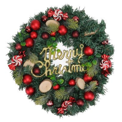 belupai Artificial Christmas Teardrop Swag, Pine Needle Red Candy Christmas Garland Winter Upside Down Wreath Holiday Swag with Balls for Indoor Outdoor Wall Door Hanging Decor