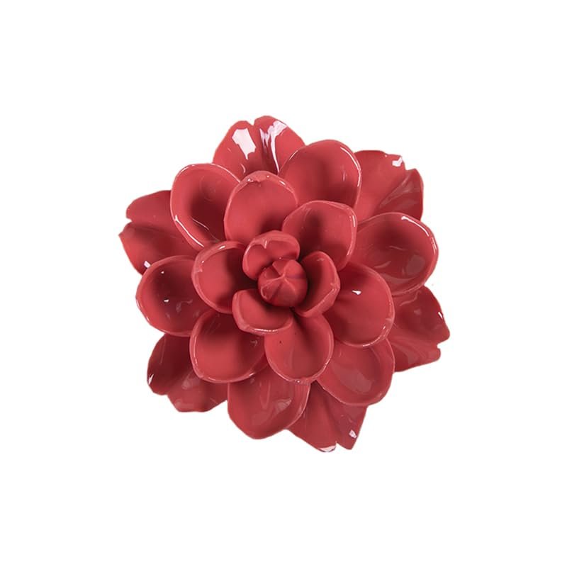 AMERRY Ceramic Flower Wall Art Handmade Porcelain Flower Decoration for Home Office Decor (Red,Herba Saussureae Involucratae, 3.94")