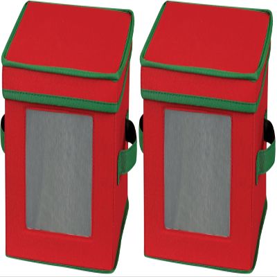 Household Essentials 532RED Holiday China Dinnerware Storage for Dessert Plates or Bowls | Removable Lid | Red Canvas with Green Trim, 1 Count (Pack of 2), Red & Green