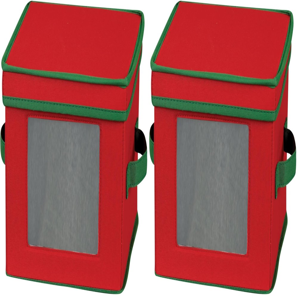 Household Essentials 532RED Holiday China Dinnerware Storage for Dessert Plates or Bowls | Removable Lid | Red Canvas with Green Trim, 1 Count (Pack of 2), Red & Green