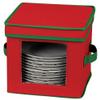 Household Essentials 532RED Holiday China Dinnerware Storage for Dessert Plates or Bowls | Removable Lid | Red Canvas with Green Trim, 1 Count (Pack of 2), Red & Green view 2