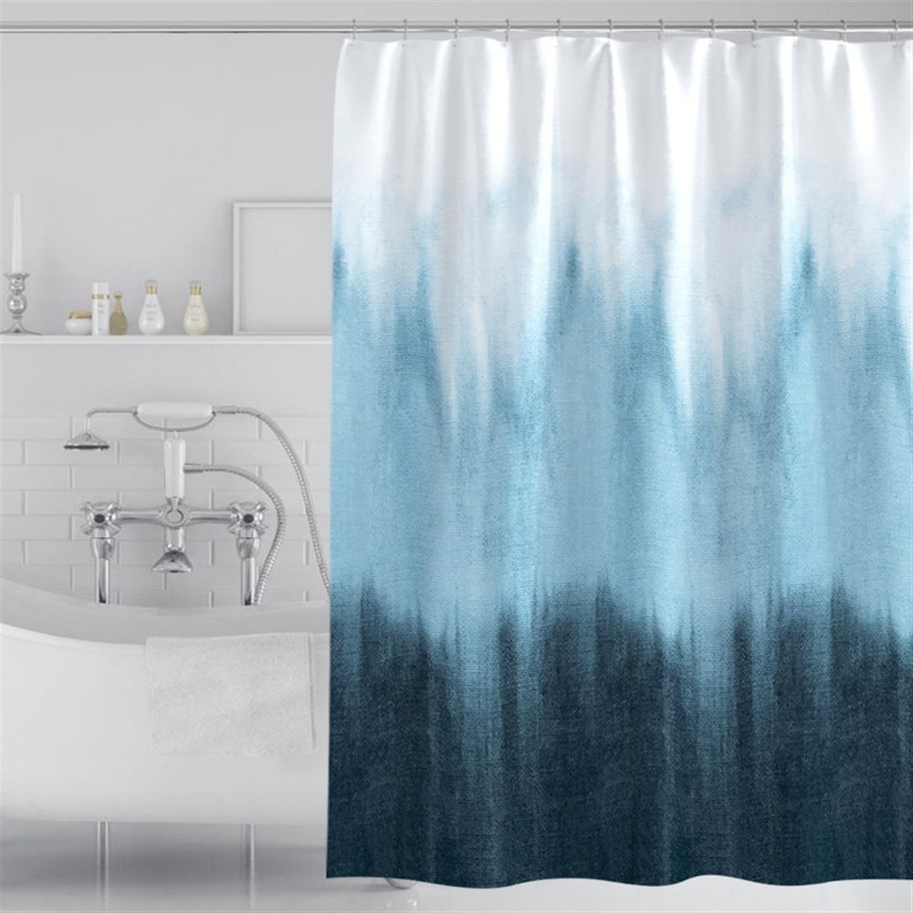 Lifup Fabric Shower Curtain, Boho Shower Curtain Set with Plastic Hooks, Gradient Color Shower Curtains Waterproof for Bathroom, Washable Weighted Hem Shower Curtain Blue 31" W x 79" H