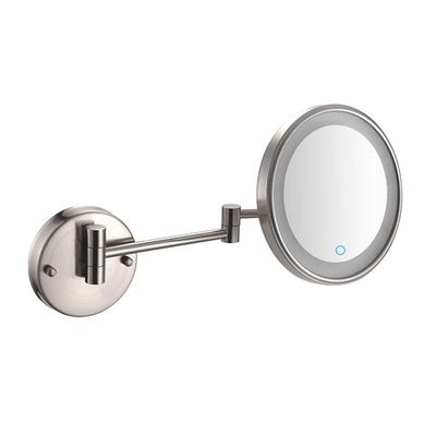 Yu Ru Wall Mirror for Bathroom, 8-Inch Wall Mounted Makeup Mirror, Magnifying Wall Bathroom Mirror with LED Lights, 360 Degree Swivel, Extendable Arm, Round, Plug Operated