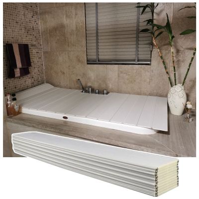 Bathtub Tray Bathtub Cover Bath Shelf, 0.6cm Thickness PVC Folding Anti-dust Board, Insulation Shutter Bath Lid Bathtub Tray for Book Wine Phone Bathroom Shower Multifunctional (Color : White, Size