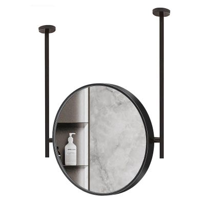 Round Metal Frame Mirror - Circle Ceiling Mounted Mirror for Bathroom Vanity Makeup, Wall Mirror Decorative Glass Mirror - with Ceiling Hanging Rod (Size : Diameter-40CM/15.7INCH)