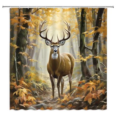 YOZSLGU Country Rustic Shower Curtain Fall Forest Deer Wildlife Hunting Nature Bathroom Decor Curtains Set with Hooks