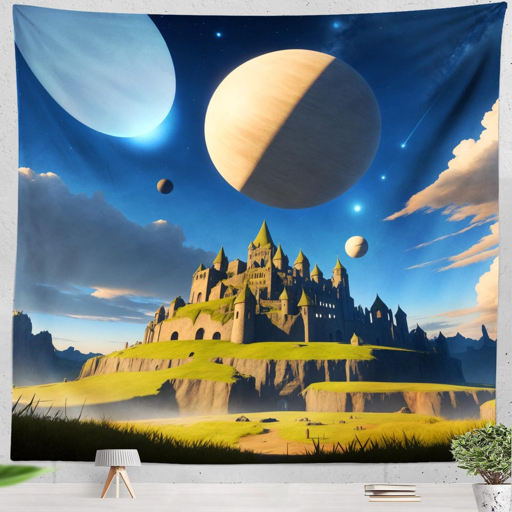 Castle Tapestry Aesthetic Planet Tapestries Fantasy Wall Hanging for Bedroom Living Room Dorm Style3 70.8x90.6