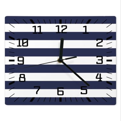 FortuneHouse8 Wall ClockClassical Nautical Stripe Battery Operated Clocks Silent Non-Ticking Wallclock Navy Blue Square Wall Clocks for Living Room Bedroom Kitchen Office Bathroom Home Decor