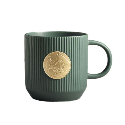 300ml/10.14oz Ceramic bronze seal Mug microwave oven can be used for business household restaurant vertical Coffee cup for office home-green-301-400ml