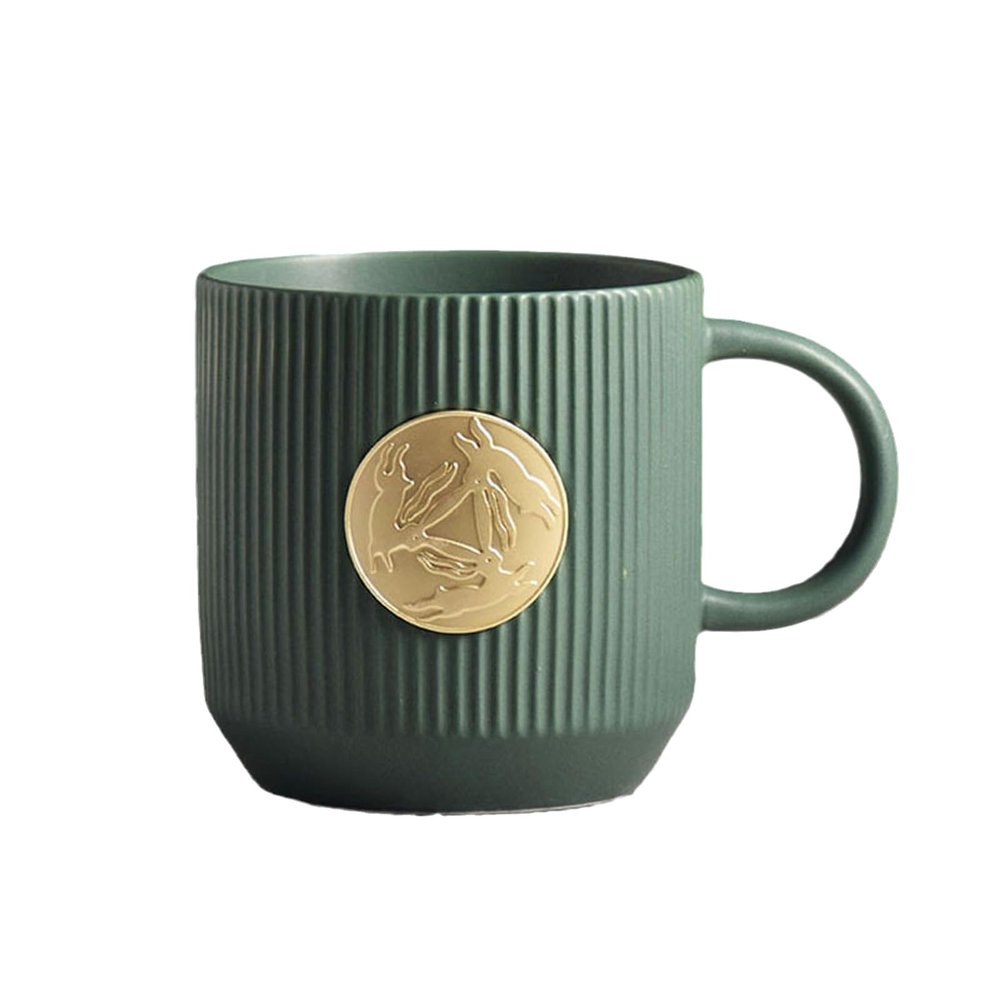 300ml/10.14oz Ceramic bronze seal Mug microwave oven can be used for business household restaurant vertical Coffee cup for office home-green-301-400ml