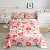 Erosebridal Santa Claus Bedding Set for Boys, Xmas Decor Comforter Set Full Size for Kids Girls Bedroom Decor, Cartoon Snow House Quilt New Year Pink Duvet Sets Christmas Decorations for Mom view 2