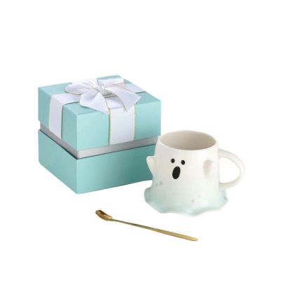 450ml/15.21oz Strange Ceramic Genie Mug The microwave oven can be used to pack water cups in a gift box for office home-Green (funny)+gift box+gold spoon-450