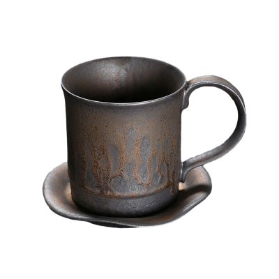 200ml/6.67oz Vintage ceramic Caff Americano coaster set ins style flush ear coffee with creative gilded cup for office home-Gilded Beichen Round Cup Cushion-201-300ml
