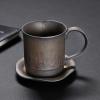 200ml/6.67oz Vintage ceramic Caff Americano coaster set ins style flush ear coffee with creative gilded cup for office home-Gilded Beichen Round Cup Cushion-201-300ml view 2