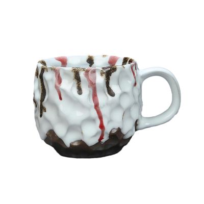 200ml/6.67oz Hammer eye pattern ceramic Coffee cup retro kiln innovation Mug Suitable for office home restaurant-Hammer eye pattern moon white-201-300ml