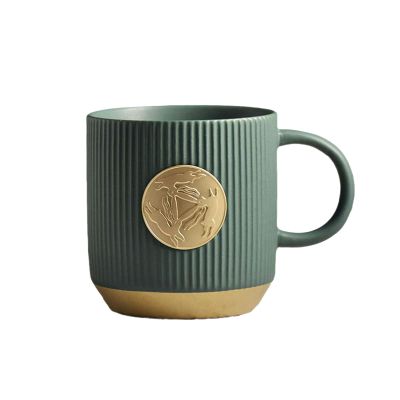 300ml/10.14oz Ceramic bronze seal Mug microwave oven can be used for business household restaurant vertical Coffee cup for office home-Gilded Green-301-400ml