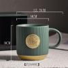 300ml/10.14oz Ceramic bronze seal Mug microwave oven can be used for business household restaurant vertical Coffee cup for office home-Gilded Green-301-400ml view 2