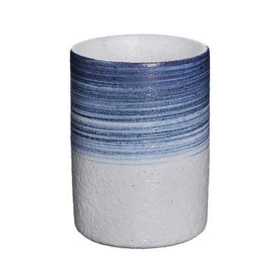 200ml/6.67oz Japanese Colorful Espresso Cup Vintage Ceramic Hotel Home stay Couple Mouthwash Cup for office home-Blue Line - Straight Body-201-300ml