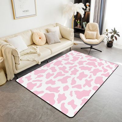 Kid Cartoon Area Rug 5x7,(Not Real) Pink Cow Print Indoor Floor Mat,Milk Cow Animal Cowhide Carpet,Farm Animals Decorative Accent Rug for Teen Boys Girls Farmhouse Bull Cattle Kawaii Bedroom Decor
