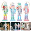 4pcs Christmas Nutcracker Hanging Ornaments Xmas Wooden Walnut Soldier Figures Holiday Wood Puppets Dolls Pendant Ornaments Statue for Xmas Holiday Home Christmas Decor view 4