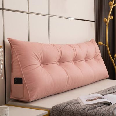 ZZYK Waterproof Upholstered Headboard Pillow,Headboard Cover with Cushion,Portable Dorm Day Bed Large Triangular Bolster Pillow Headboard Removable and Washable,Pink,Twin(39"/100cm)