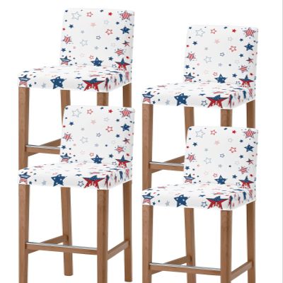 4th of July Independence Day Bar Stool Covers with Backs, Stretch Washable Bar Stool Chair Cover American Flag Stars Slipcovers Counter Stool High Chair Covers for Pub, Dining Room, Cafe, Set of 4