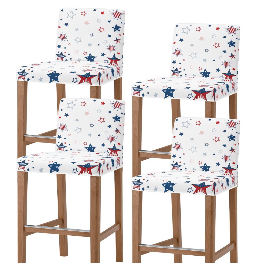 4th of July Independence Day Bar Stool Covers with Backs, Stretch Washable Bar Stool Chair Cover American Flag Stars Slipcovers Counter Stool High Chair Covers for Pub, Dining Room, Cafe, Set of 4