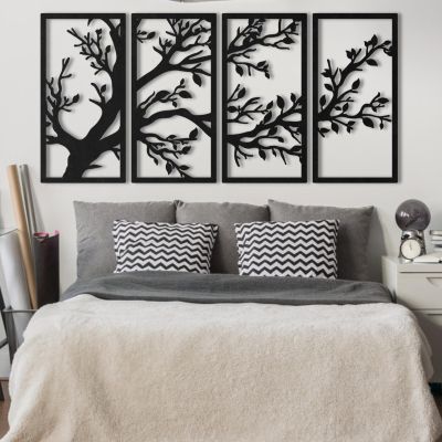 ICEWQOQU Tree of Life Wall Art, 4 Panel Metal Decor, Home Decoration (79" W x 39" H / 200x100 cm, Black)
