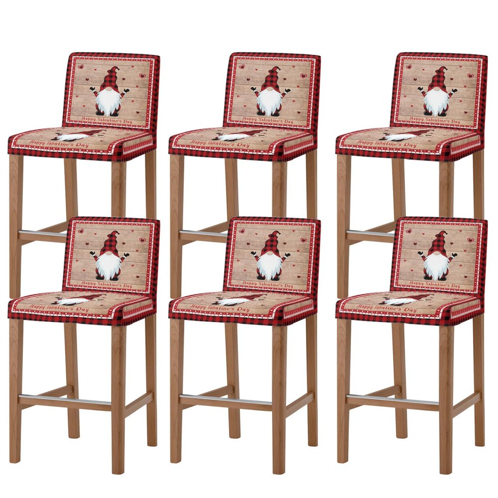 Bar Stool Covers with Backs, Stretch Washable Bar Stool Chair Cover Slipcovers Happy Valentine's Day Cute Gnome Removable Counter Stool High Chair Covers for Pub, Dining Room, Cafe,Set of 6