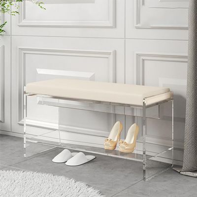GAGALU Creative and Simple Entrance Shoe Changing Stool, Acrylic Suspension Stool, Plush Stool, Makeup Stool, with Storage Partition,Beige,39.37inches