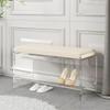 GAGALU Creative and Simple Entrance Shoe Changing Stool, Acrylic Suspension Stool, Plush Stool, Makeup Stool, with Storage Partition,Beige,39.37inches view 1