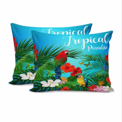 Chic D Summer Tropical Floral Plant Decorations Pillow Covers 20x20 Set of 2, Cotton Linen Reversible Throw Pillows Covers for Outdoor Couch Sofa Living Room Parrot Animal Couch Pillows Cushion Cover