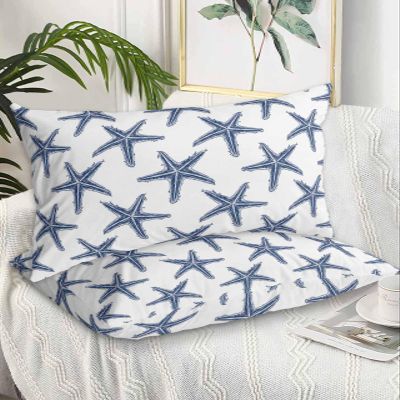 Navy Blue Beach Starfish Pillow Cases Standard Size Set of 2 - Microfiber Bed Throw Pillow Covers, Summer Ocean Nautical Coastal Decorative Lumbar Pillow Cover with Envelope Closure for Sofa 20"x26"