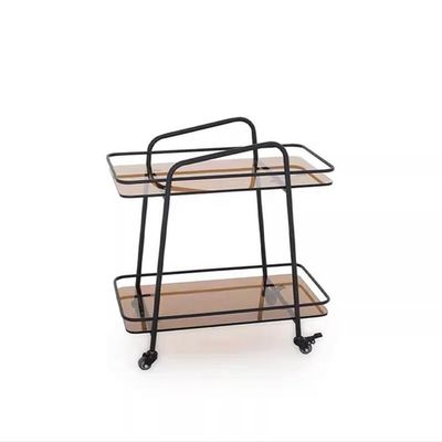 Etlegor Home Bar Serving Carts, 2-Tier Mobile Bar Cart with Wheels for Home Kitchen Dining Room Living Room Party Metal Frame and Tempered Glass Handcart (Color : Black-A, Size : 65x38x69cm)