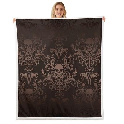 Adults Burnt Sienna Damask Throw Blanket - Antique Victorian Baroque, Vintage Floral Fleece, Exotic Sugar Skull, Gothic Bone Skeleton, Bohemian Decor - Taupe, 40"x50"