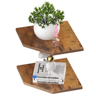 JJL Corner Wall Shelf, 10.4 Inch Wooden Corner Shelves, Set of 2 Floating Shelf for Wall Storage, Wall Mount Corner Shelves for Room Decoration, Rust Brown