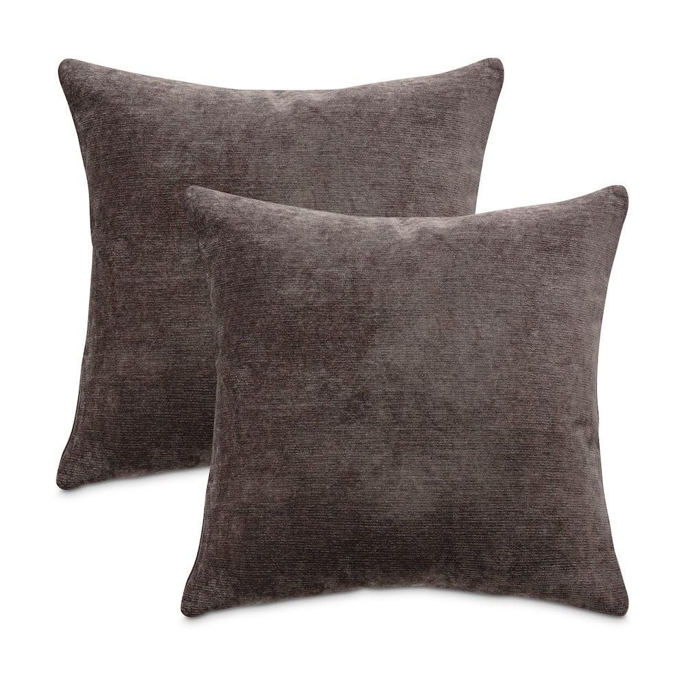 Michael Amini The Smith Gray Chenille Pillow Set of 2 with Soft Plush Texture, 100% Polyester Fabric, Durable and Stylish Decorative Cushions for Living Room or Bedroom