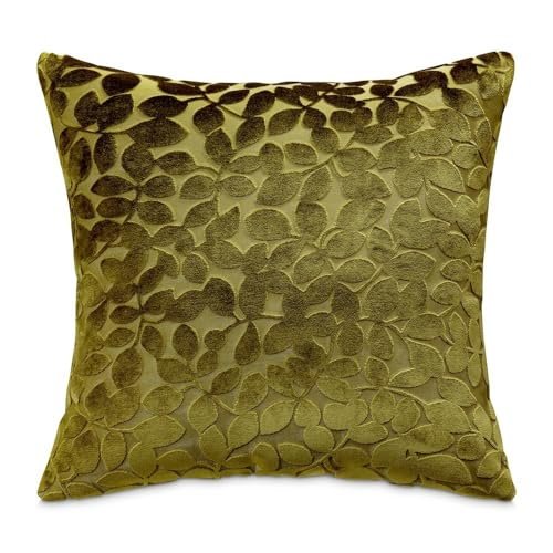 Michael Amini Re-nue Larkin Olive Velvet Pillow Set of 2 Square Decorative Cushions Soft 100% Polyester Fabric Stylish Accent for Living Room Sofa Bedroom Seating