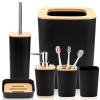 Hommtina Bamboo Bathroom Accessory Set, 6 Pcs Bathroom Essential Includes Toothbrush Cup, Toothbrush Holder, Soap Dispenser, Soap Dish, Toilet Brush with Holder, Trash Can (Black Square) view 1