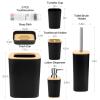 Hommtina Bamboo Bathroom Accessory Set, 6 Pcs Bathroom Essential Includes Toothbrush Cup, Toothbrush Holder, Soap Dispenser, Soap Dish, Toilet Brush with Holder, Trash Can (Black Square) view 2