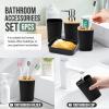Hommtina Bamboo Bathroom Accessory Set, 6 Pcs Bathroom Essential Includes Toothbrush Cup, Toothbrush Holder, Soap Dispenser, Soap Dish, Toilet Brush with Holder, Trash Can (Black Square) view 3