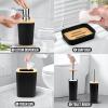 Hommtina Bamboo Bathroom Accessory Set, 6 Pcs Bathroom Essential Includes Toothbrush Cup, Toothbrush Holder, Soap Dispenser, Soap Dish, Toilet Brush with Holder, Trash Can (Black Square) view 4