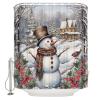 Christmas Shower Curtain for Bathroom 66" x 72" Xmas Tree Winter Snow Snowman Rustic Farmhouse Shower Curtain with Hooks Polyester Waterproof Home Bathtub Decor view 1
