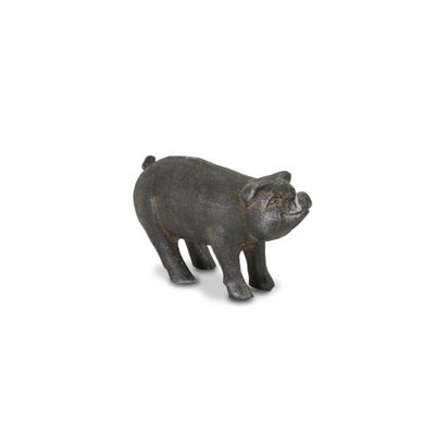 HomeRoots 5" Black Cast Iron Pig Hand Painted Sculpture