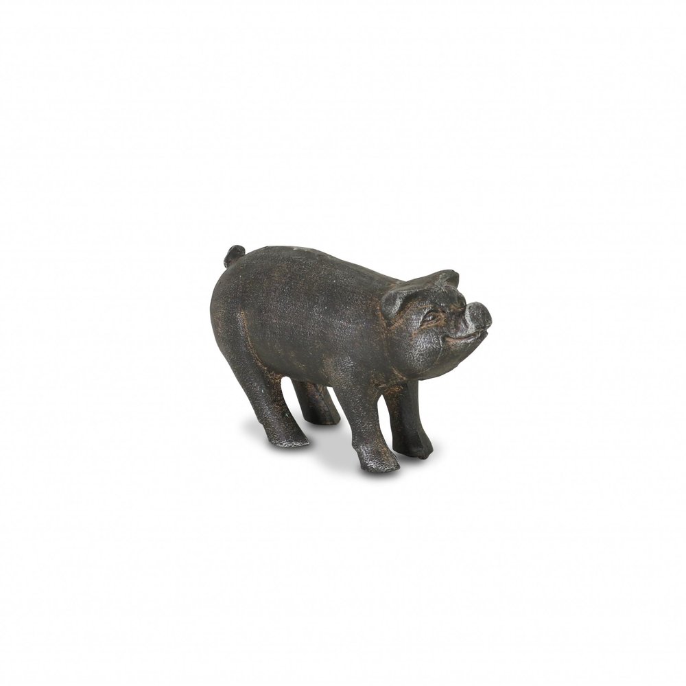 HomeRoots 5" Black Cast Iron Pig Hand Painted Sculpture